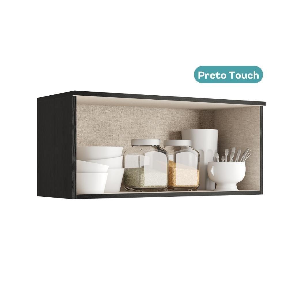 Armário Aéreo De Cozinha Miami 800mm 1 Porta Carraro Preto Touch - 4