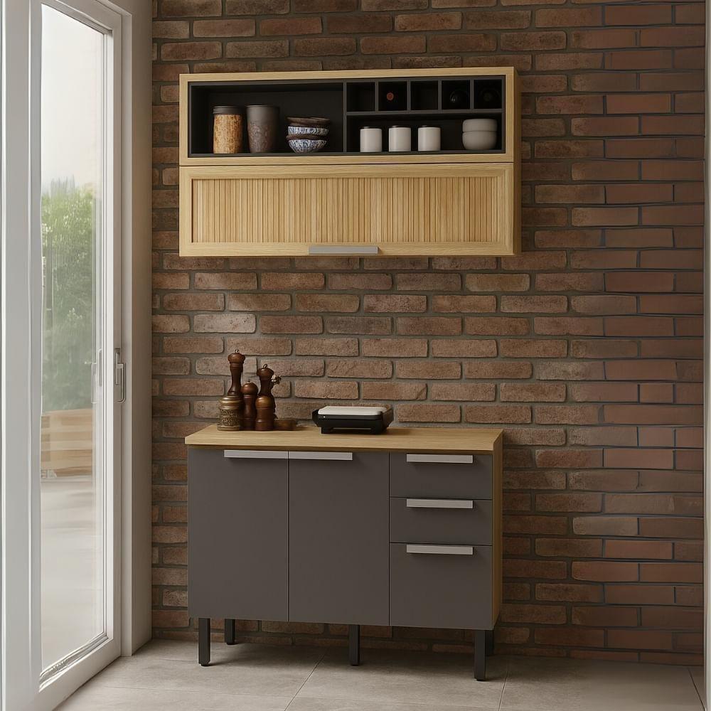 Cozinha Compacta Em Mdf New Porto Grafite 120cm Itatiaia - 1