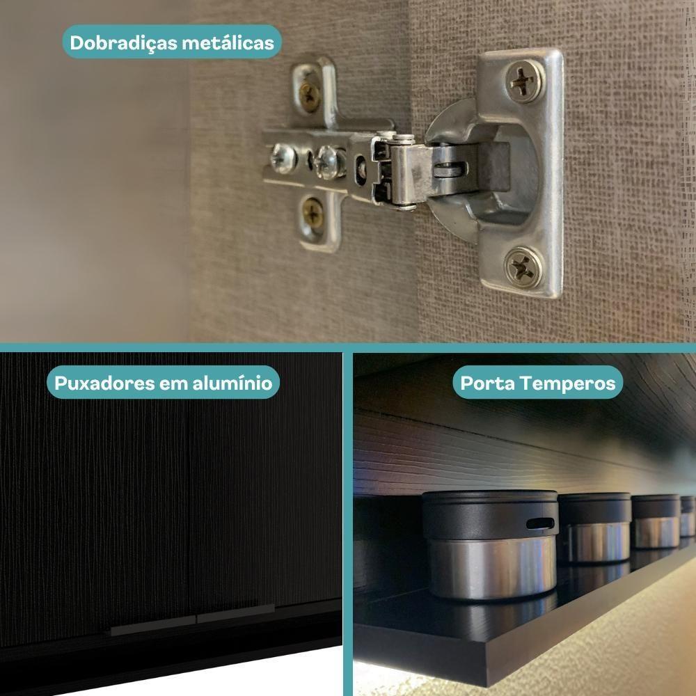 Armário Aéreo De Cozinha Miami 1200mm 3 Portas C Porta Temperos Carraro Preto Touch - 3