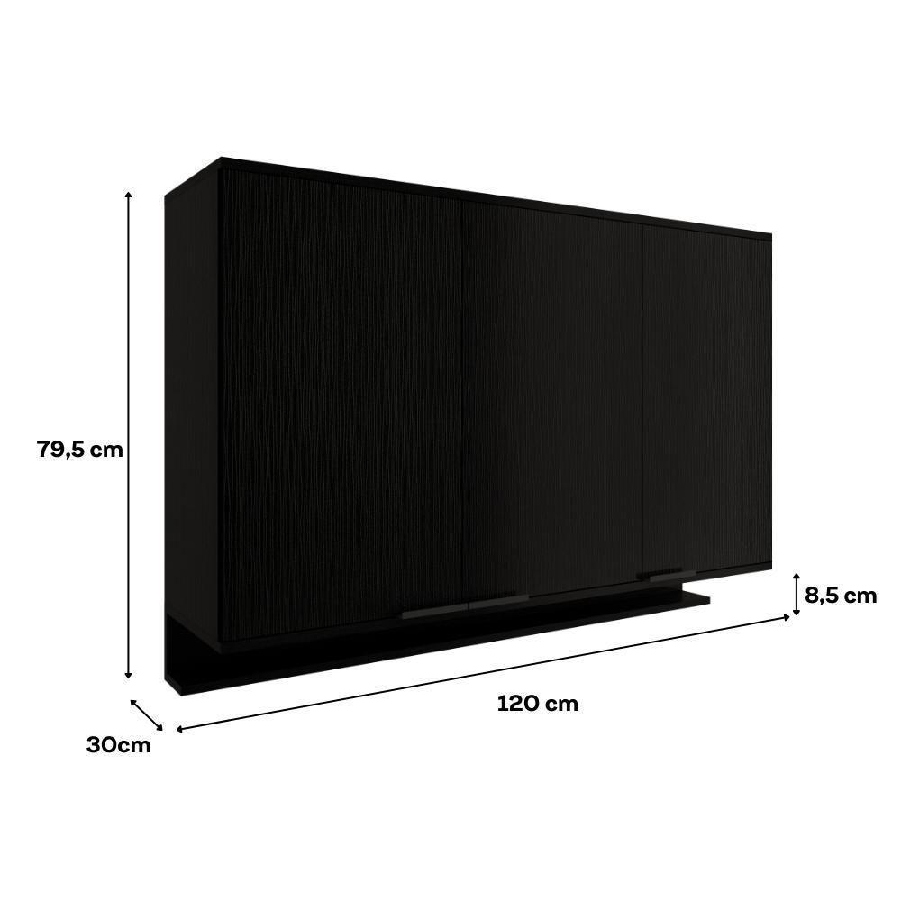 Armário Aéreo De Cozinha Miami 1200mm 3 Portas C Porta Temperos Carraro Preto Touch - 4