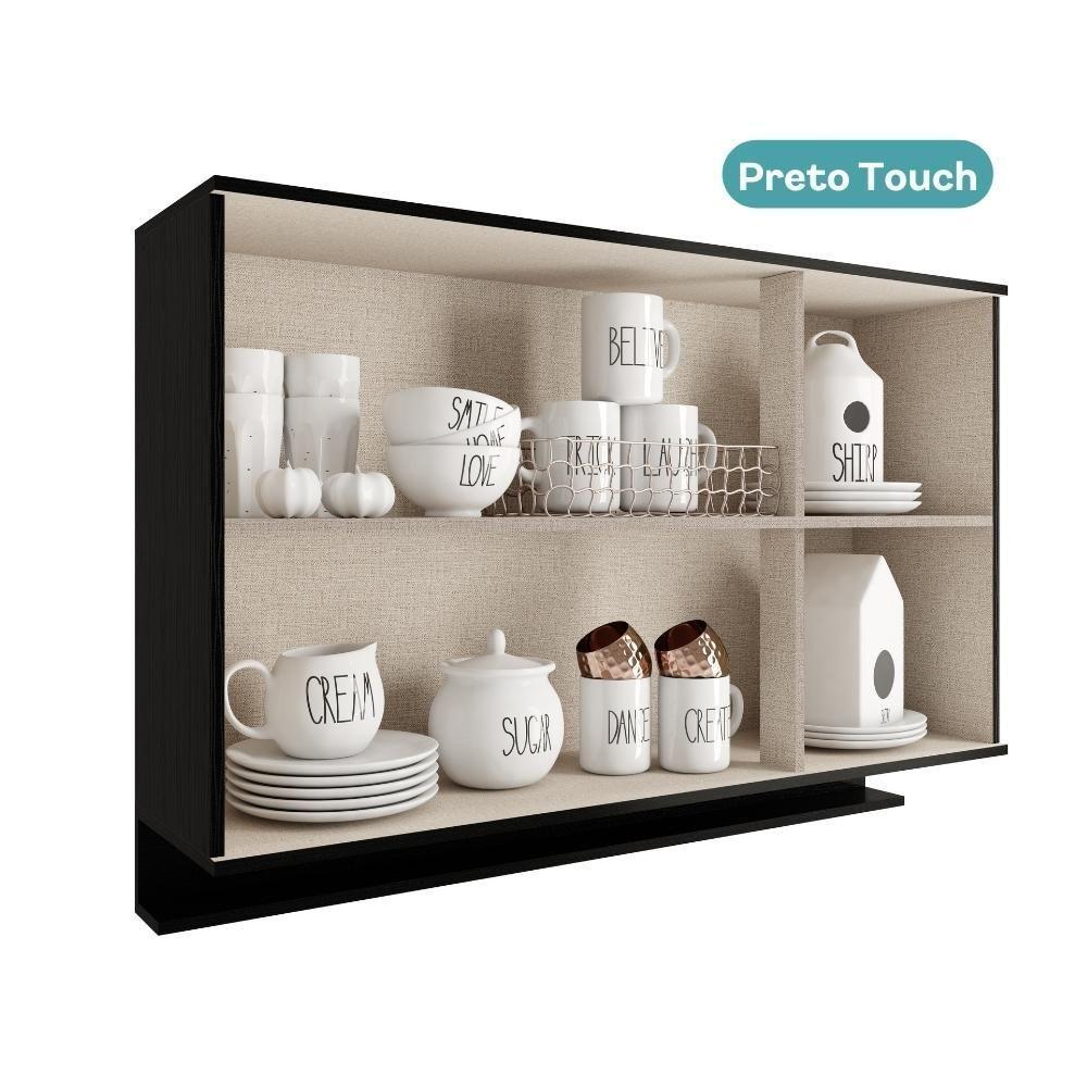 Armário Aéreo De Cozinha Miami 1200mm 3 Portas C Porta Temperos Carraro Preto Touch - 6