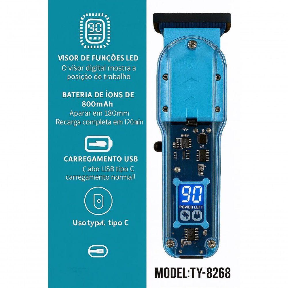 Máquina De Cortar Cabelo Com Led Digital, Lâmina De Precisão, Usb-c E Bateria 180min - Azul - 2
