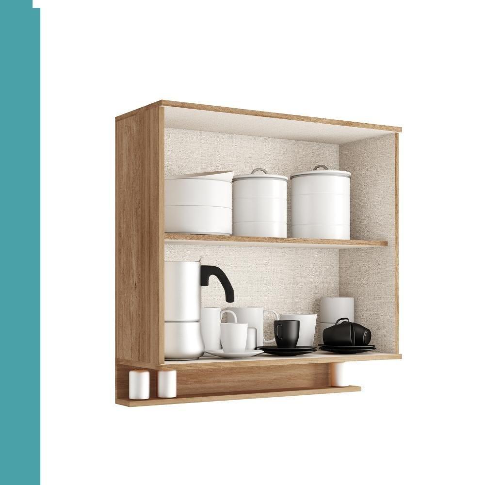 Armário Aéreo De Cozinha Miami 800mm 2 Portas C Porta Temperos Carraro Freijó Com Off White - 3