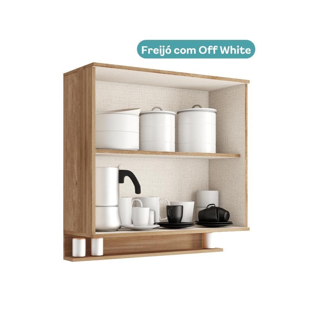 Armário Aéreo De Cozinha Miami 800mm 2 Portas C Porta Temperos Carraro Freijó Com Off White - 4