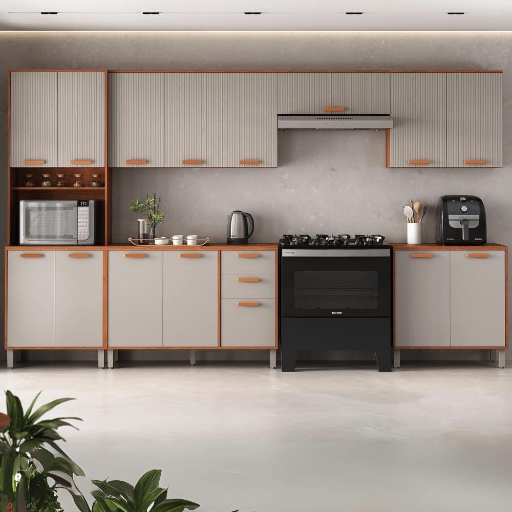Cozinha Completa Itatiaia 270cm Em Madeira Mdp Cinamomo Fendi Itafriz - 1