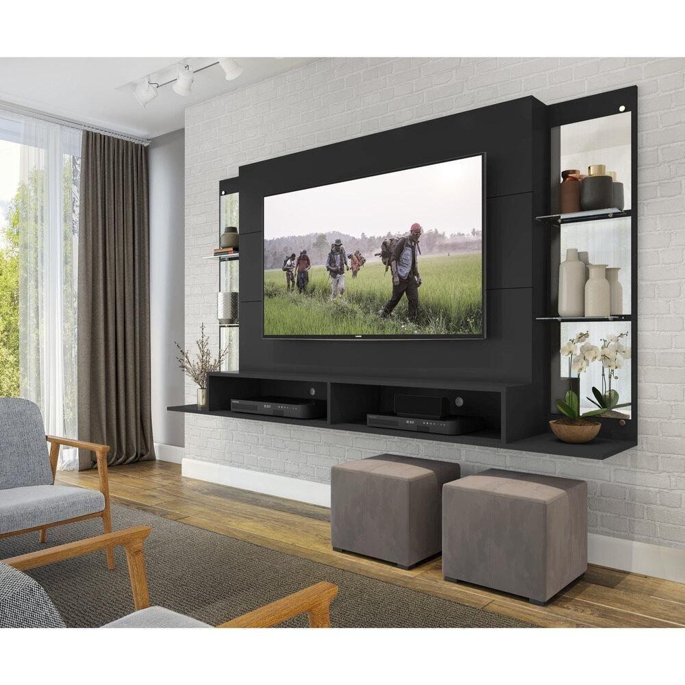 Painel Com Suporte Tv 60" E Espelho Nairóbi Multimóveis V3321 Preto Preto - 2
