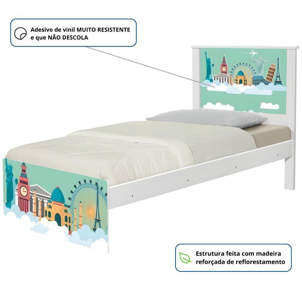 Cama Solteiro Com Cabeceira Adesivada Mundo Viagens - 3