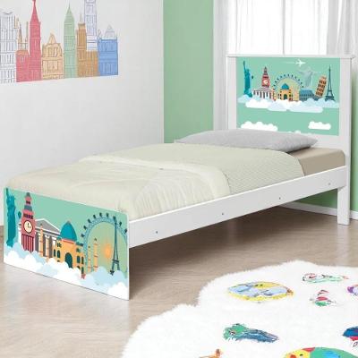 Cama Solteiro Com Cabeceira Adesivada Mundo Viagens