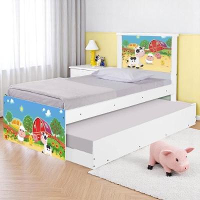 Bicama Juvenil Com Cabeceira Adesivada Fazendinha Colorida