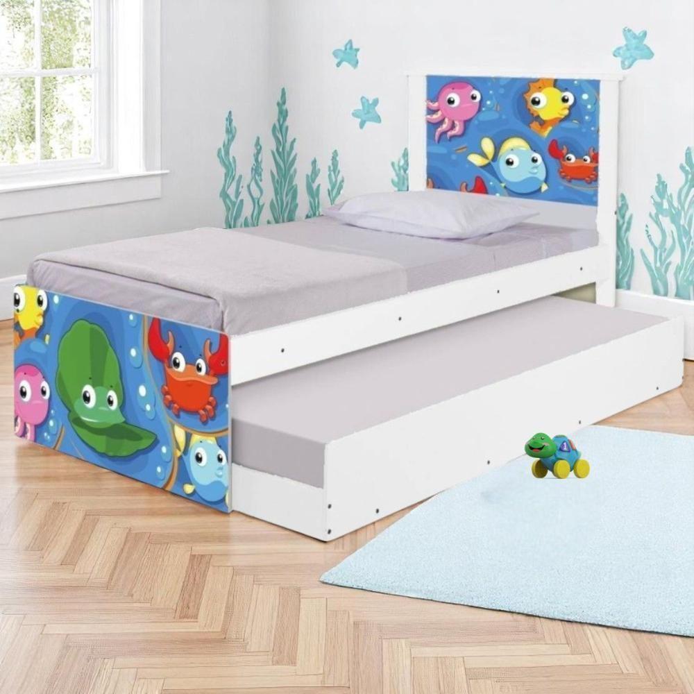 Bicama Juvenil Com Cabeceira Adesivada Fundo Do Mar Peixinhos - 1