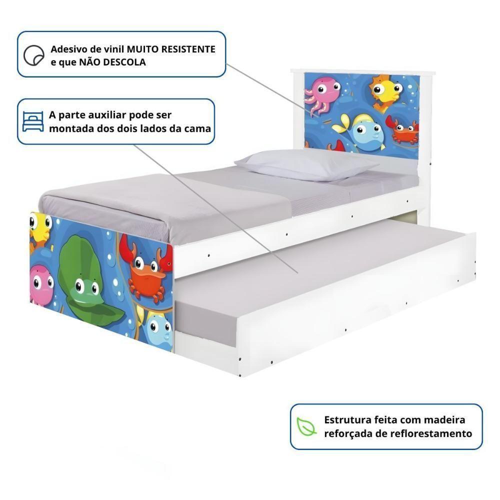 Bicama Juvenil Com Cabeceira Adesivada Fundo Do Mar Peixinhos - 3