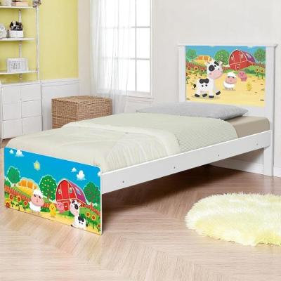Cama Solteiro Com Cabeceira Adesivada Fazendinha Colorida