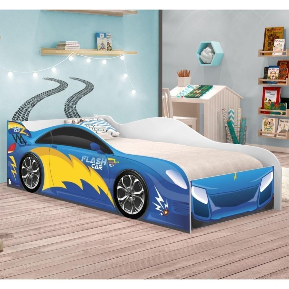 Cama Carro Infantil Raios Azul Com Colchão - 1