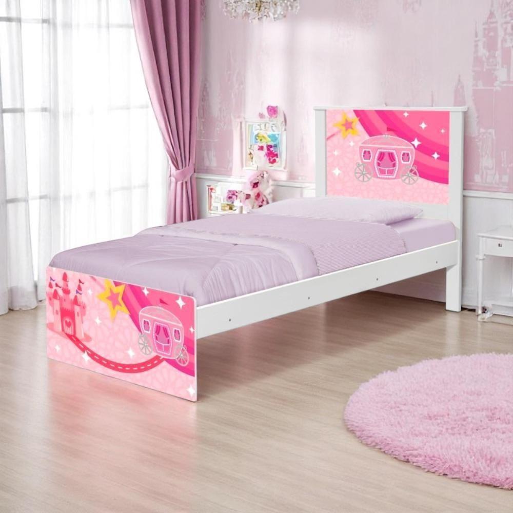 Cama Solteiro Com Cabeceira Adesivada Carruagem Castelo - 1