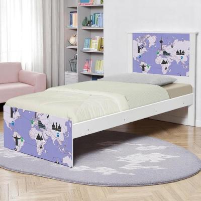 Cama Solteiro Com Cabeceira Adesivada Mapa Viagens