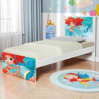 Cama Solteiro Com Cabeceira Adesivada Sereia Ruiva