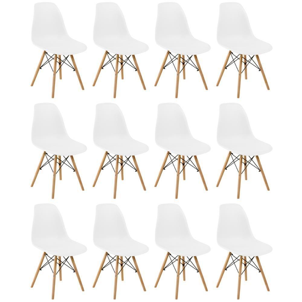 Conjunto 12 Cadeiras Charles Eames Eiffel Wood Base Madeira - Branca - 1