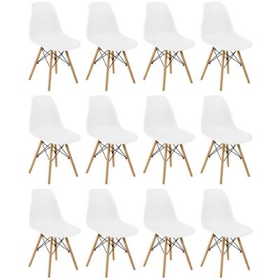 Conjunto 12 Cadeiras Charles Eames Eiffel Wood Base Madeira - Branca