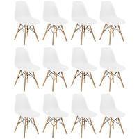 Conjunto 12 Cadeiras Charles Eames Eiffel Wood Base Madeira - Branca - 1
