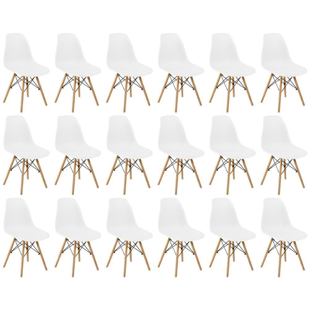 Conjunto 18 Cadeiras Charles Eames Eiffel Wood Base Madeira - Branca - 1