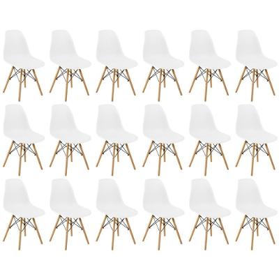 Conjunto 18 Cadeiras Charles Eames Eiffel Wood Base Madeira - Branca