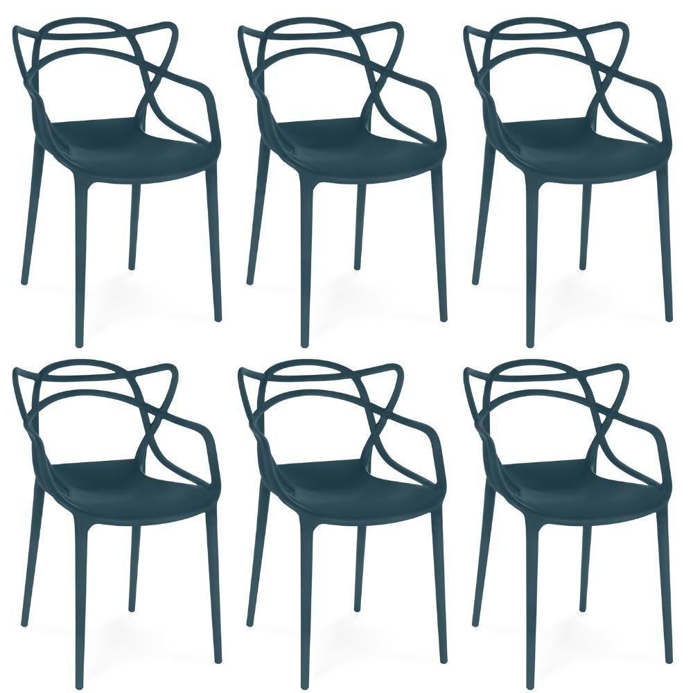 Kit 6 Cadeiras De Jantar Allegra Design Empilhável - Azul Marinho - 1