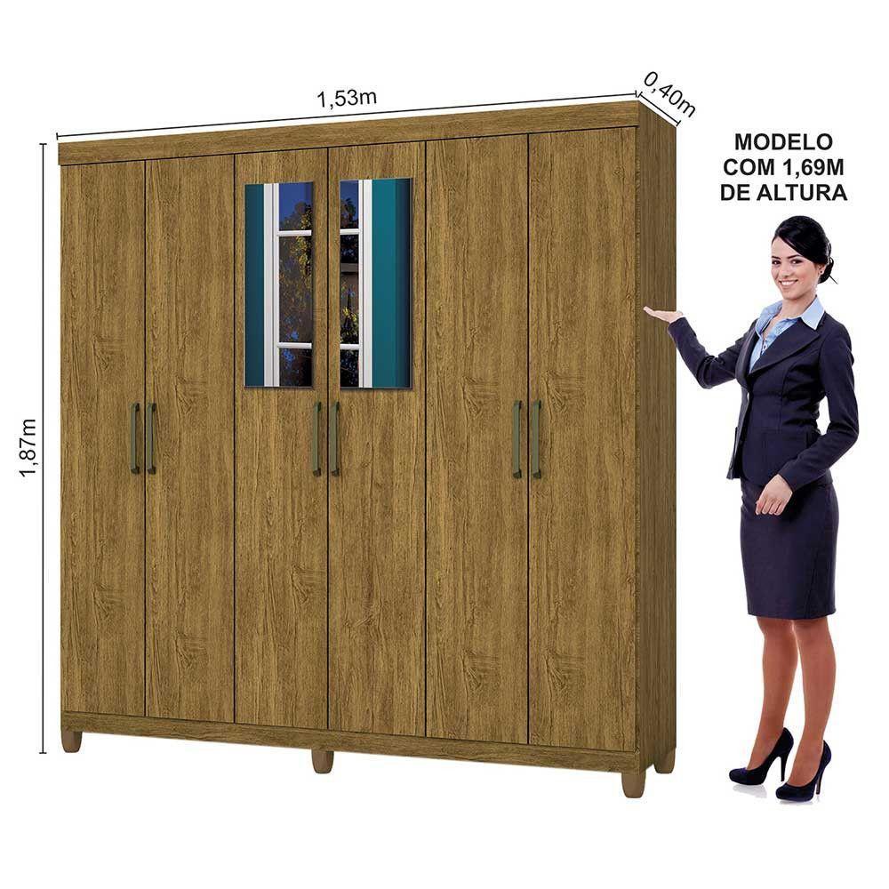 Guarda Roupa R22 6 Portas 2 Gavetas Espelho Carioca Móveis Cinamomo - 3
