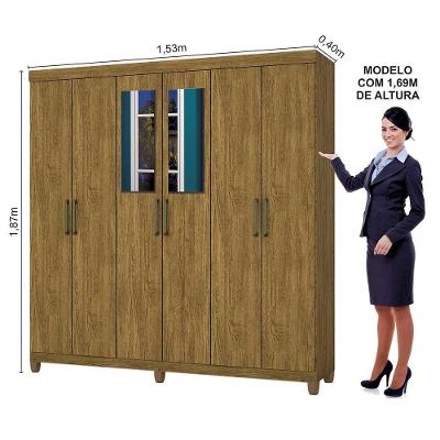 Guarda Roupa Casal R22 6 Portas 2 Gavetas Cinamomo MDP com Espelho Carioca