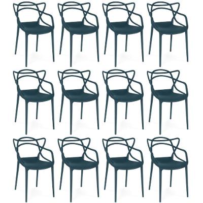 Kit 12 Cadeiras De Jantar Allegra Design Empilhável - Azul Marinho