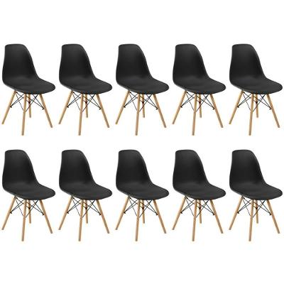 Conjunto 10 Cadeiras Charles Eames Eiffel Wood Base Madeira - Preta