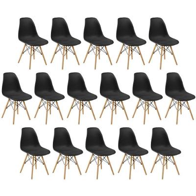 Conjunto 16 Cadeiras Charles Eames Eiffel Wood Base Madeira - Preta