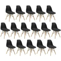 Conjunto 16 Cadeiras Charles Eames Eiffel Wood Base Madeira - Preta - 1