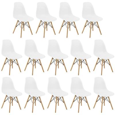 Conjunto 14 Cadeiras Charles Eames Eiffel Wood Base Madeira - Branca
