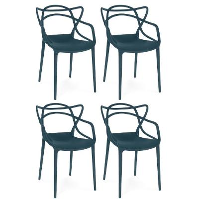 Kit 4 Cadeiras De Jantar Allegra Design Empilhável - Azul Marinho
