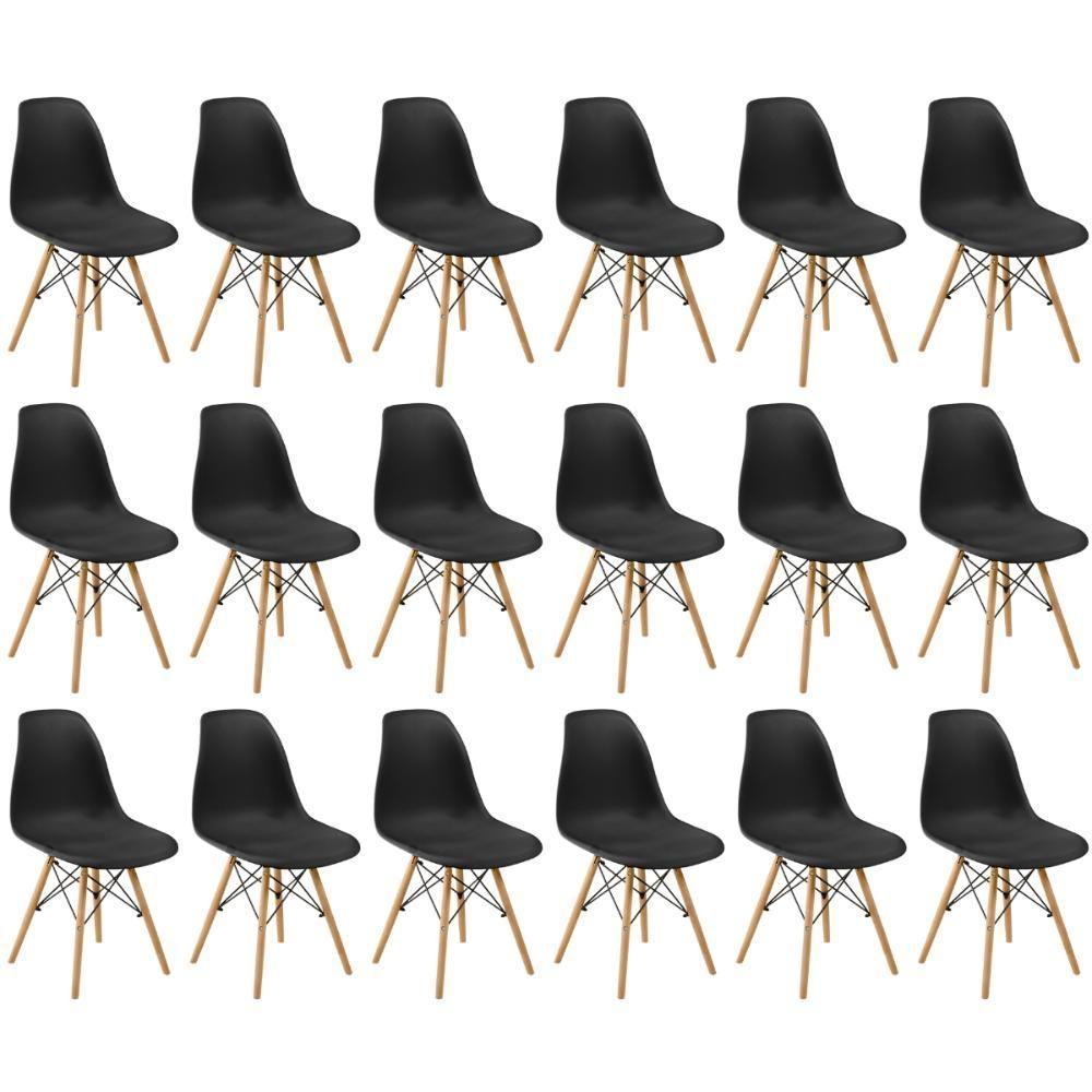 Conjunto 18 Cadeiras Charles Eames Eiffel Wood Base Madeira - Preta - 1