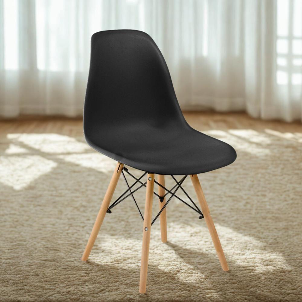 Conjunto 18 Cadeiras Charles Eames Eiffel Wood Base Madeira - Preta - 2