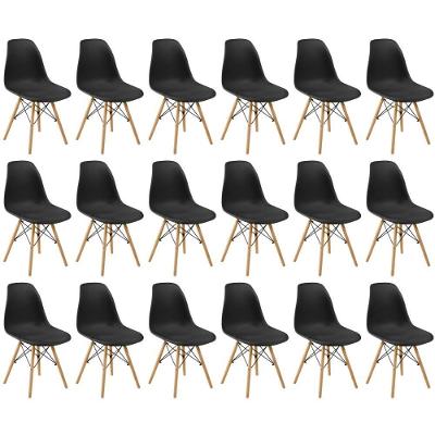 Conjunto 18 Cadeiras Charles Eames Eiffel Wood Base Madeira - Preta