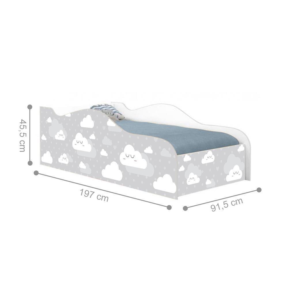 Cama Fun Nuvens Cinza Solteiro Com Colchão - 2