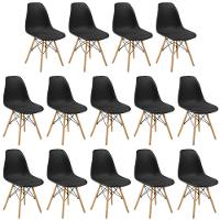 Conjunto 14 Cadeiras Charles Eames Eiffel Wood Base Madeira - Preta - 1