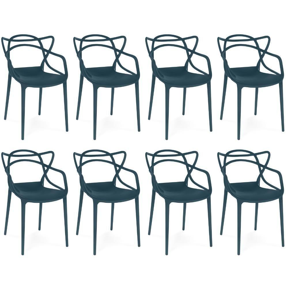 Kit 8 Cadeiras De Jantar Allegra Design Empilhável - Azul Marinho - 1