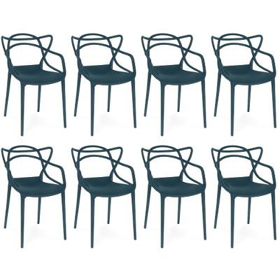 Kit 8 Cadeiras De Jantar Allegra Design Empilhável - Azul Marinho