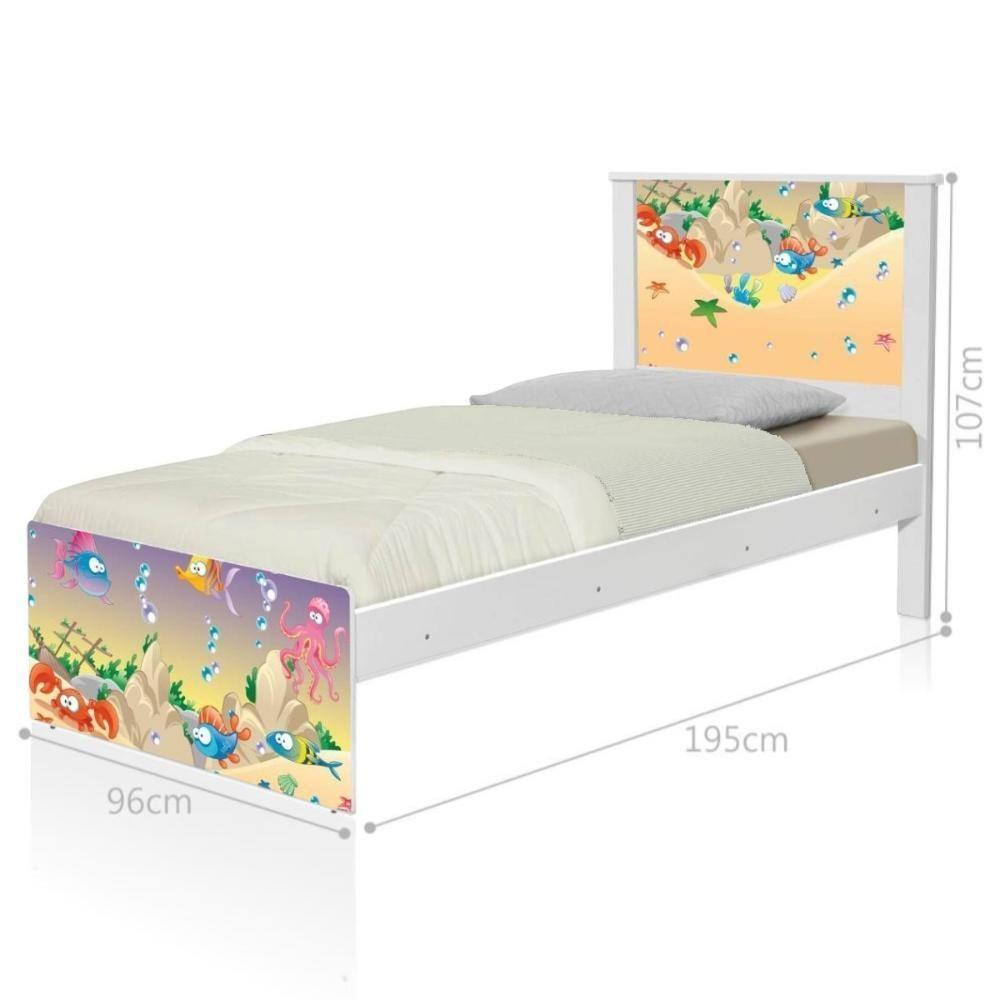 Cama Solteiro Com Cabeceira Adesivada Fundo Do Mar Feliz - 2