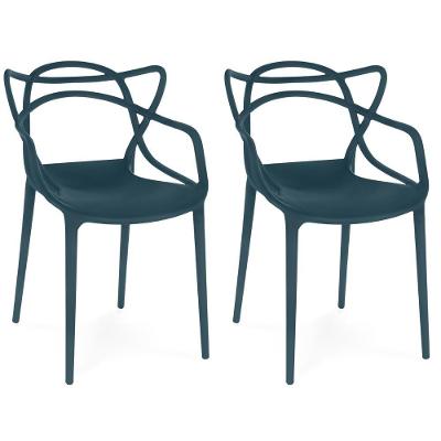 Kit 2 Cadeiras De Jantar Allegra Design Empilhável Azul