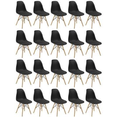 Conjunto 20 Cadeiras Charles Eames Eiffel Wood Base Madeira - Preta