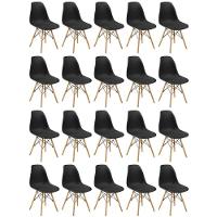 Conjunto 20 Cadeiras Charles Eames Eiffel Wood Base Madeira - Preta - 1