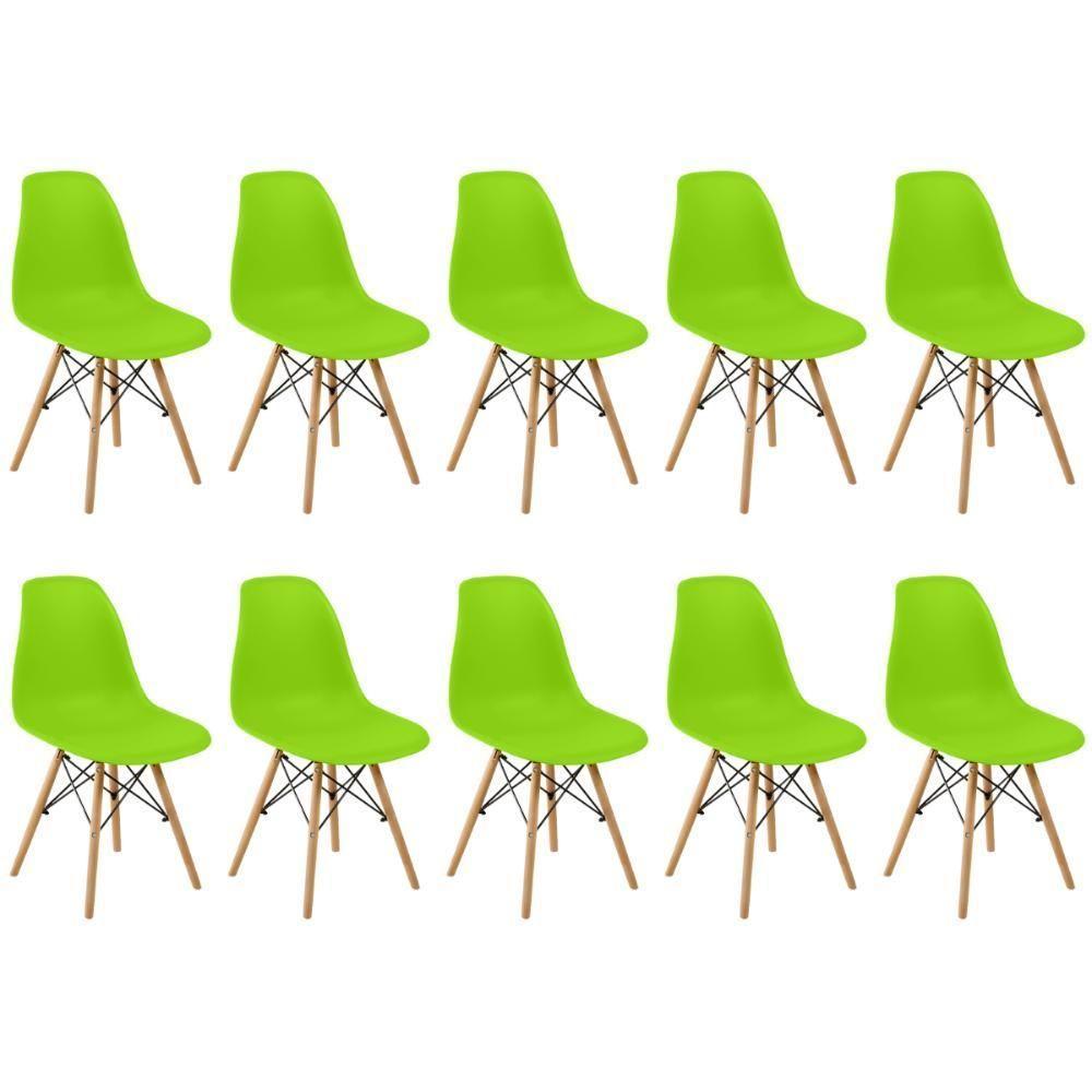 Conjunto 10 Cadeiras Charles Eames Eiffel Wood Base Madeira - Verde - 1