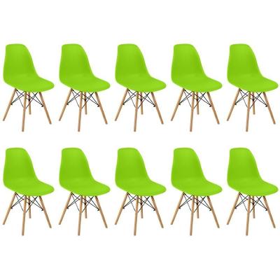 Conjunto 10 Cadeiras Charles Eames Eiffel Wood Base Madeira - Verde