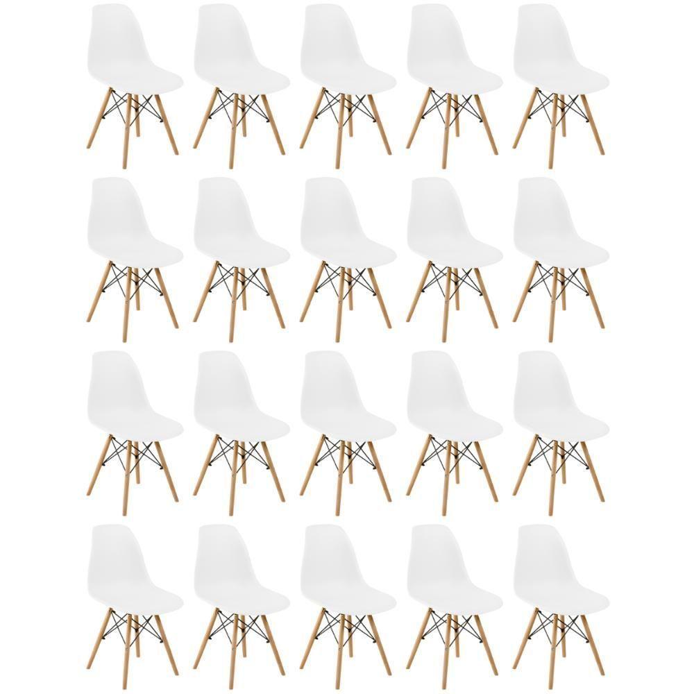 Conjunto 20 Cadeiras Charles Eames Eiffel Wood Base Madeira - Branca - 1