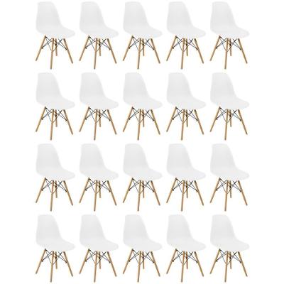 Conjunto 20 Cadeiras Charles Eames Eiffel Wood Base Madeira - Branca