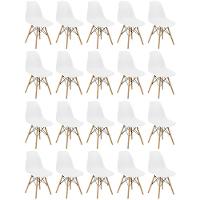 Conjunto 20 Cadeiras Charles Eames Eiffel Wood Base Madeira - Branca - 1